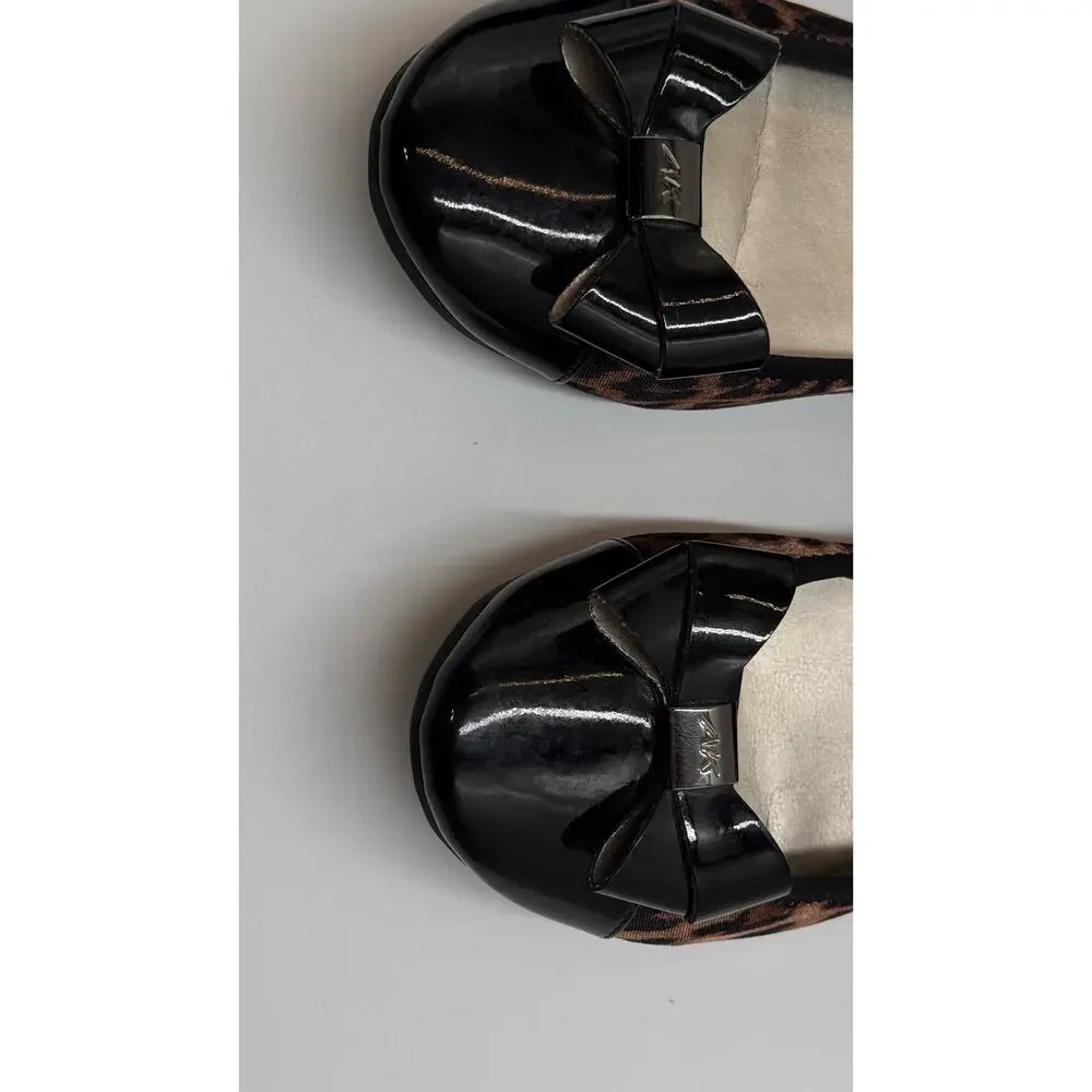 Anne Klein Sport AKALPHA Flats 10M Leopard Black Patent Bow Ballet Shoes